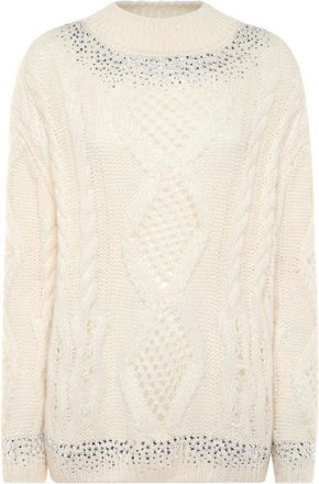 Philipp Plein Gebreide Pullover Ronde Hals Lange Mouw Strass - Dames - Ronde hals truien - Wit - XS - Wol - Truien & Vesten