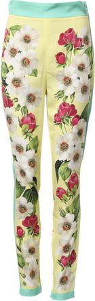 Dolce & Gabbana Womens Silk Floral Leggings Yellow Elastane