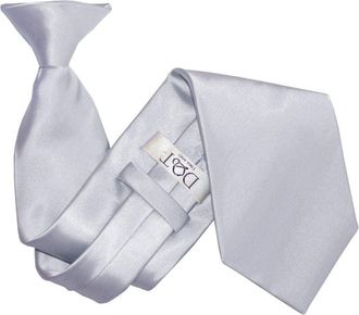 DQT Mens Plain Satin Polyester Easy to Wear Clip On Tie Made for Security Officers Business and Wedding - Silver