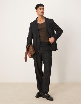 Asos Pantaloni da abito oversize in twill misto lino color nero