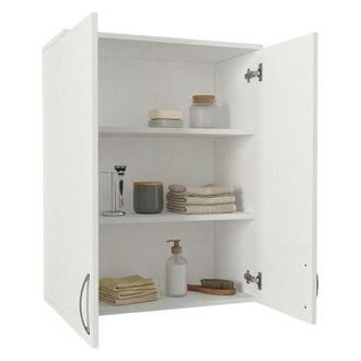 Dmora Mueble De Pared Isili, 2 Estantes, 2 Puertas, 3 Compartimentos, 70x90h Cm Blanco
