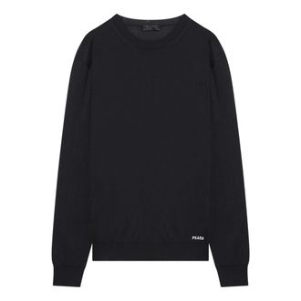 Prada Round-neck Knitwear, male, Blue, Size: XL Blue Crewneck Sweater Maglia Girocollo