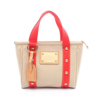 Louis Vuitton Beige Red Color Canvas Leather Tote Bag (Pre-Owned)