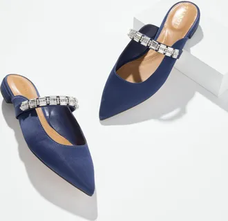 Talbots Portia Embellished Satin Mules - Blue - 10 1/2 M Talbots