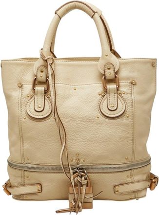 Chlo&eacute; Paddington Beige Ivory Leather Handbag Tote Bag (Pre-Owned)