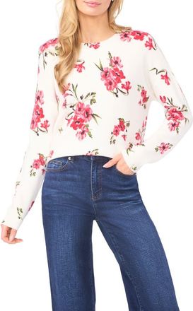 CeCe by Cynthia Steffe Floral Long Sleeve Crewneck Sweater in New Ivory at Nordstrom, Size Xx-Small