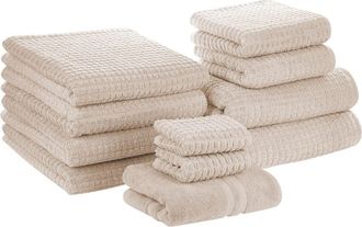 Beliani Conjunto de 11 toallas algodón beige