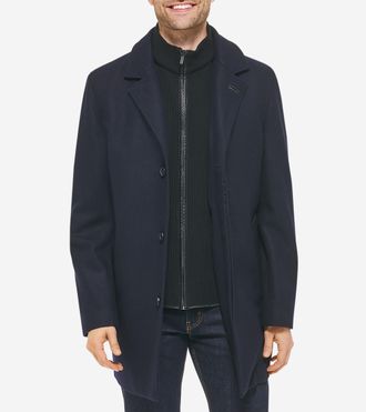 Cole Haan Mens Wool Blend Car Coat - Blue Size Medium