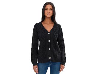 Splendid Harlow Hearts Cardigan Womens Sweater Black : LG (Womens 10-12), Acrylic/Cashmere/Cotton
