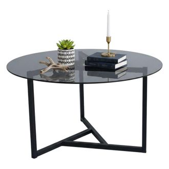 Dmora Mesa De Caf&eacute; Dmaccopp, Mesa De Centro Baja, Revistero Para Sof&aacute;, Estante De La Sala De Estar, 75x75h42 Cm, Gris Topo Y Negro - Dmora
