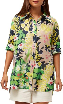 Trina Turk Button Up Swing Top in Floral Green Multi at Nordstrom, Size X-Large