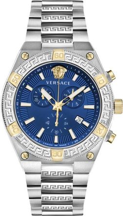 Versace Sport Greca 46 mm Horloge - Heren - Horloges - Grijs - ONE Size - Leer - Accessoires