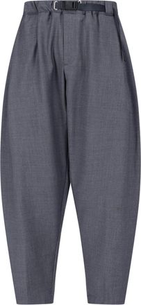 White Sand Grey Balloon Wool-Blend Pleated Wide-Leg Pants
