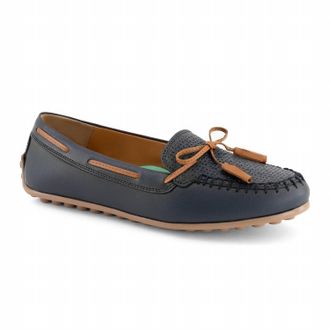 Andrea Womens Leather Loafer In Navy Blue