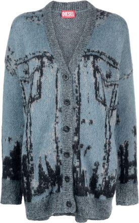 Diesel M-Rodi patterned intarsia-knit cardigan - women - Wool/Mohair/Polyamide - S - Blue