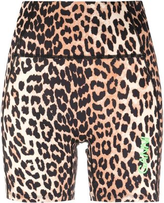 Ganni leopard-print cycling shorts - women - Elastane/Elastane/Recycled Polyester/Recycled Polyamide - L - Brown