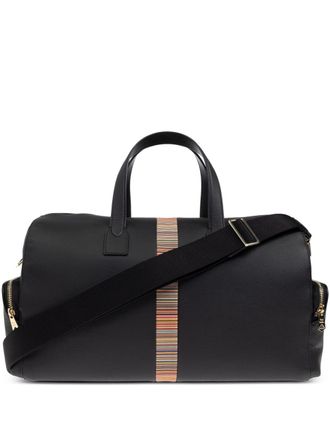 Paul Smith Mens Black Leather Signature Stripe Trim Day Holdall
