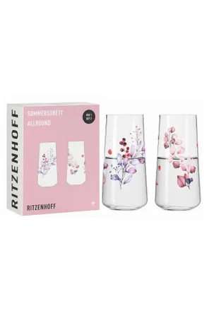 Ritzenhoff Longdrinkglas, Lila, Rot, Pink, Glas, 2-teilig, 614 ml, Fsc, Made in Germany, Gläser, Trinkgläser