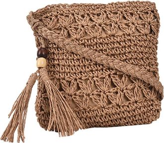 Generic Hollow-out Tassel Crossbody Bag Lightweight Hand-woven Straw Beach Bag with Spacious Interior for Casual Summer Outings and Travel