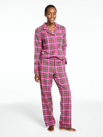Talbots Plus Size - Cotton Flannel Pajama Set - Graceful Plaid - Very Berry - 1X Talbots