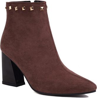 Generic Womens Faux Suede Short Boots with Rivet Pointed Toe Chelsea Boot High Block Heel Ankle Boots with Side Zipper,Brown,6.5 UK