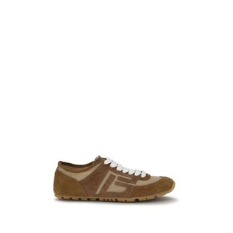 Balmain Beige Kalfskleren Bos Taurus Sport Sneakers