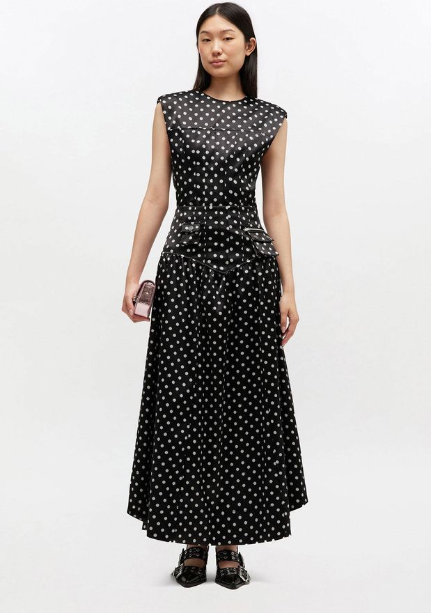 Polka-Dot Satin Corset Skirt - Size 34 Black