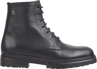 Tommy Hilfiger Black Leather Lace-Up Striped Boots