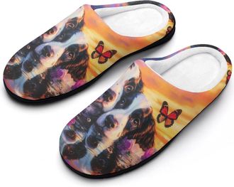 Generic English Springer Spaniel Dogs Butterfly Funny Mens Cotton Slippers Soft Non-Slip Rubber Sole House Slipper Indoor Outdoor