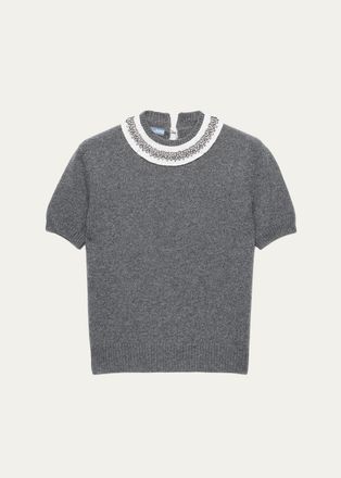 Prada Embellished Short-Sleeve Sweater