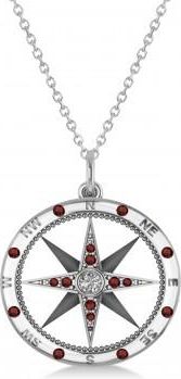 Allurez Compass Pendant Garnet & Diamond Accented 18k White Gold (0.19ct)