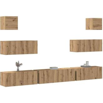 vidaXL Vidaxl - Mueble Para Tv De Pared Madera Contrachapada Artesanal 7 Piezas