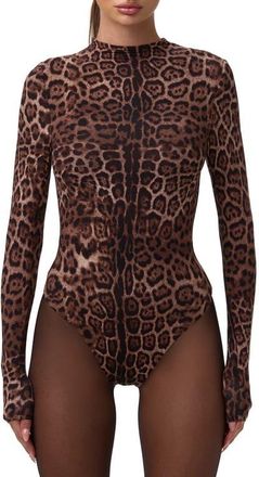 Naked Wardrobe Naked Snakeskin Print Long Sleeve Bodysuit in Brown Leopard at Nordstrom, Size Large
