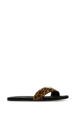 Prada Womens Printed Calf Hair Slippers Miele Bostaurus Flat Shoes