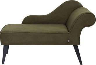 Beliani Chaise lounge vintage patas negras tapicería de tela de poliéster verde oliva derecho Biarritz