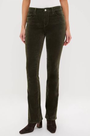 L'agence Stevie High-Rise Straight-Leg Jeans In Deep Olive Velvet