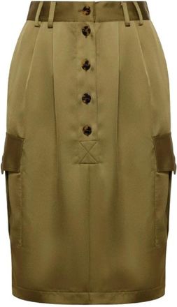 Simona Corsellini Vloeibare Cavalerie Potlood Rok - Dames - Midirokken - Groen - M - Polyester - Rokken