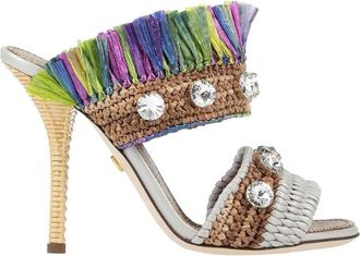 Dolce & Gabbana Tropical Jungle Fringed Heeled Sandals Size 38