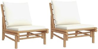 vidaXL Sillas de jardín 2 uds bambú con cojines blanco crema Vidaxl