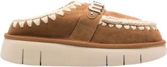 Mou Kameel Shearling Slip-On Platte Schoenen - Dames - Slip ons - Bruin - 37 EU - Leer - Schoenen
