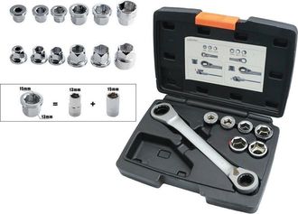 Trade Shop Trade Shop - Set 7 Chiave A Cricchetto Reversibile Esagonali 14-19mm 5 Innesti 6-19mm