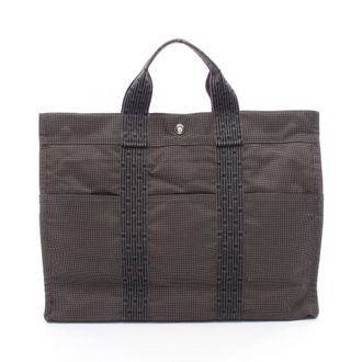 Herm&egrave;s Gray Canvas Handbag Tote Bag (Pre-Owned)