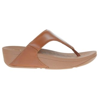 FitFlop Lulu Toe Post Leather Womens Wedge Sole Sandals - Light Tan - Size:UK 4.5