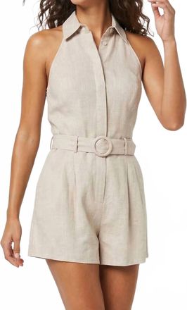Naked Zebra Belted Halter Romper In Linen