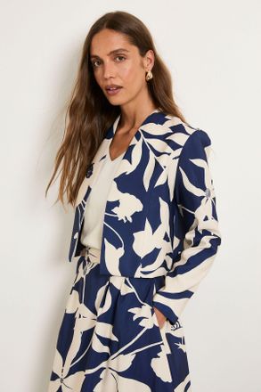 Wallis Womens Floral Ottoman Twill Jacket - Navy - Size 20 UK