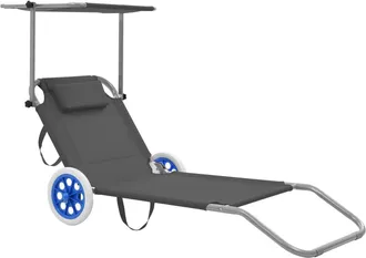 vidaXL Vidaxl - Lettino Prendisole Pieghevole Baldacchino Ruote Acciaio Grigio