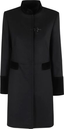 Fay Fluwelen Kraag Jas Zwart Lange Mouw - Dames - Mantel - Zwart - XL - Jassen