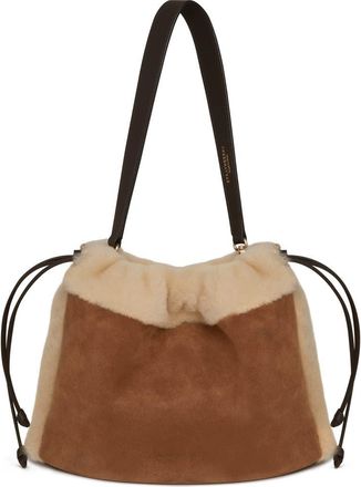 Strathberry Midi Suede & Genuine Shearling Handbag in Tan at Nordstrom
