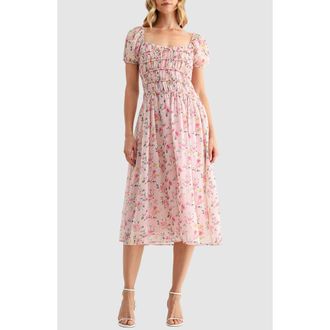 Lush Chiffon Smocked Midi Dress in Blush Floral at Nordstrom Rack, Size Medium