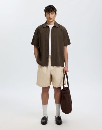 Selected Pantaloncini in popeline di cotone beige con coulisse-Neutro